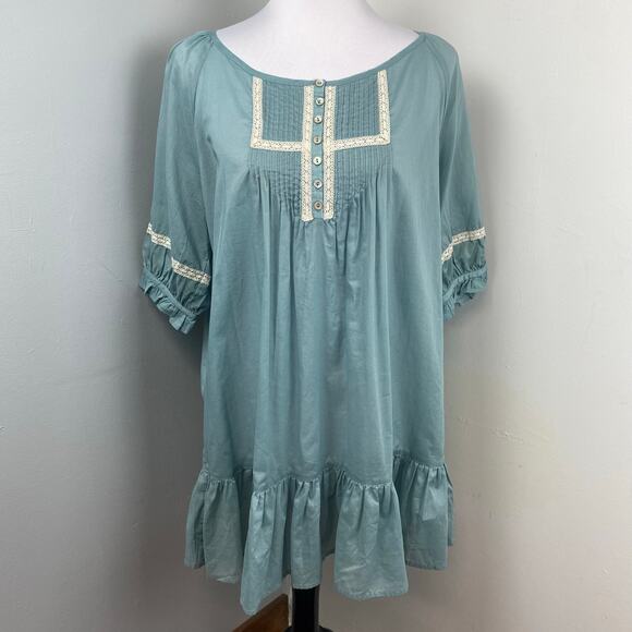 Sundance Peasant Cottage Prairie Pleated Cotton Tunic Blouse Top Large - Picture 1 of 6